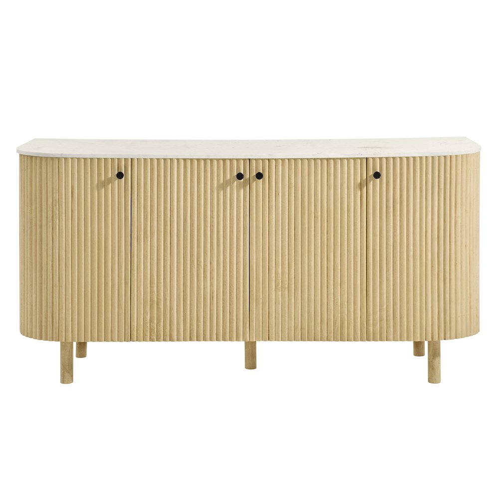 Caldera 60" Curved Solid Wood and Marble Sideboard Storage Cabinet