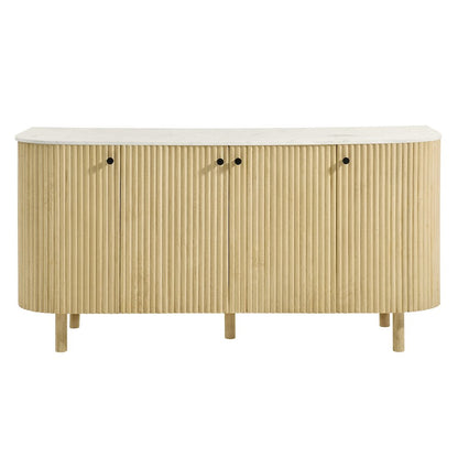 Caldera 60" Curved Solid Wood and Marble Sideboard Storage Cabinet