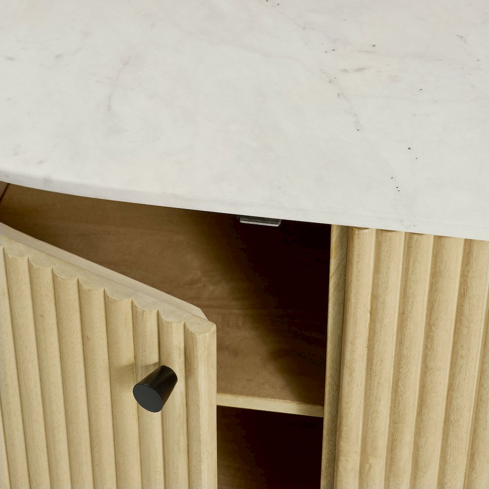 Caldera 60" Curved Solid Wood and Marble Sideboard Storage Cabinet
