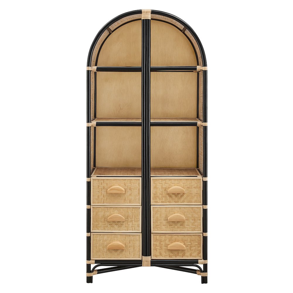 Jane 71 Inch Tall Arched Natural Rattan Bookshelf