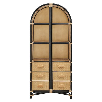 Jane 71 Inch Tall Arched Natural Rattan Bookshelf