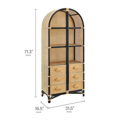 Jane 71 Inch Tall Arched Natural Rattan Bookshelf