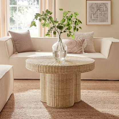 Ainsley 32 Inch Round Natural Rattan Coffee Table