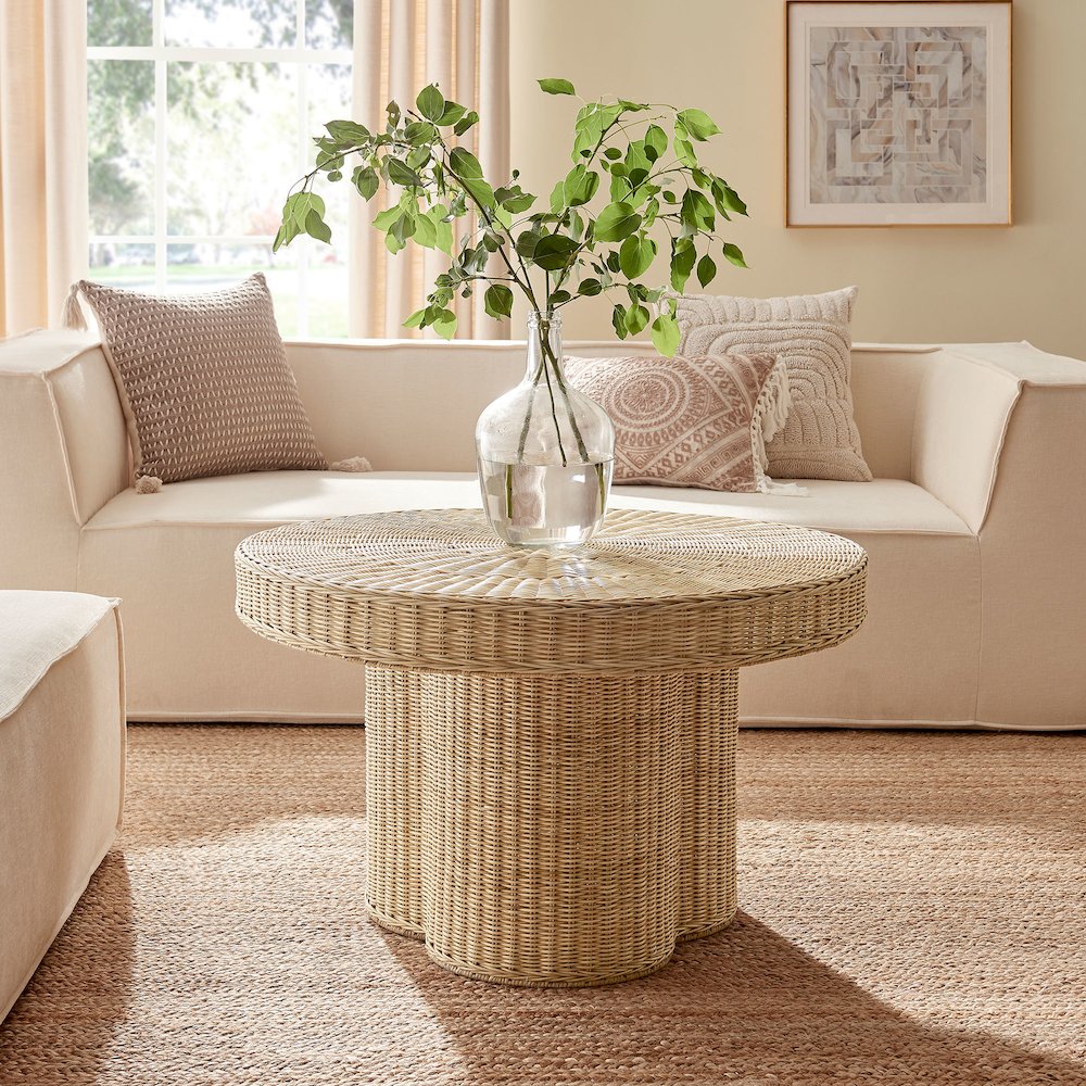 Ainsley 32 Inch Round Natural Rattan Coffee Table