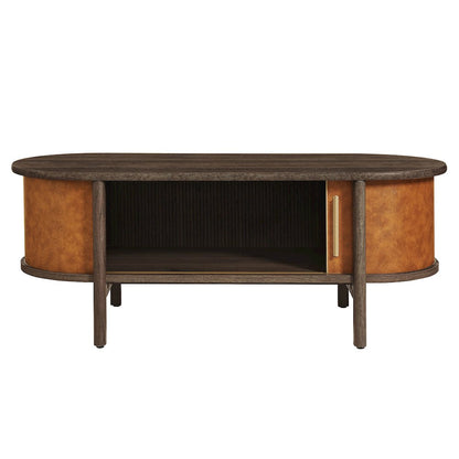 Coralie Curved Vegan Leather Oval Coffee Table