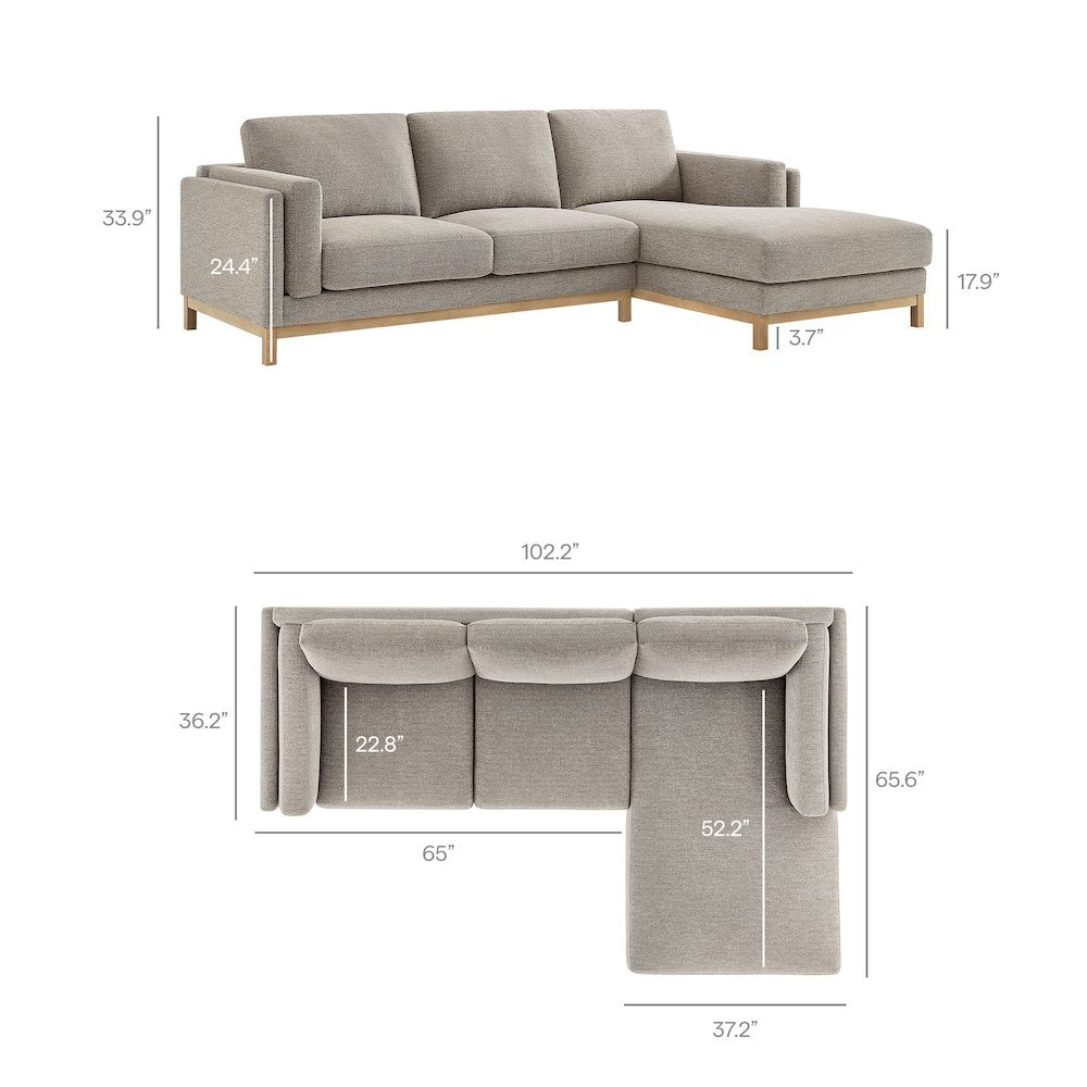 Roscoe Right-Facing Fabric Sectional Sofa with Chaise
