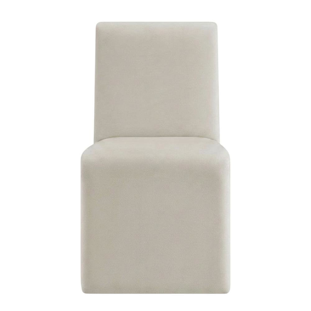 Upholstered Performance Velvet Dining Side Chair, Alabaster
