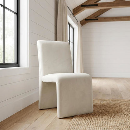 Upholstered Performance Velvet Dining Side Chair, Alabaster