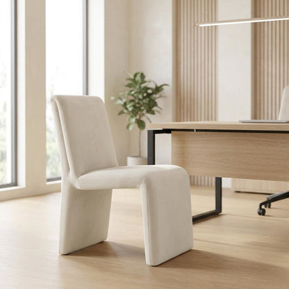 Upholstered Performance Velvet Dining Side Chair, Alabaster