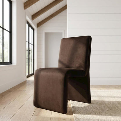 Upholstered Performance Velvet Dining Side Chair, Chocolate
