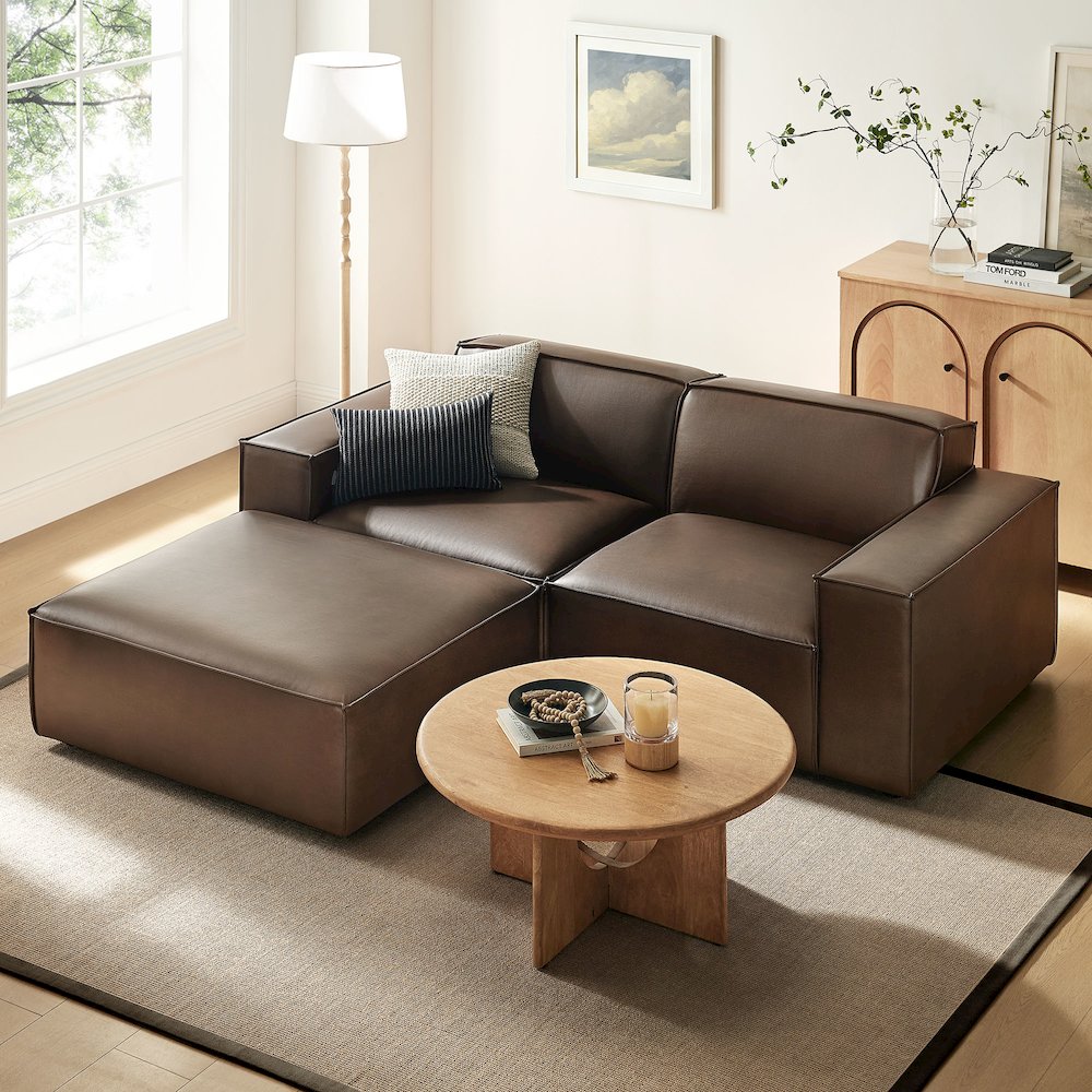 Restore 3-Piece Vegan Leather Modular Loveseat with Ottoman