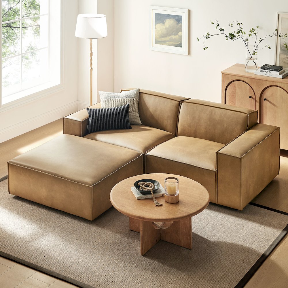 Restore 3-Piece Vegan Leather Modular Loveseat with Ottoman