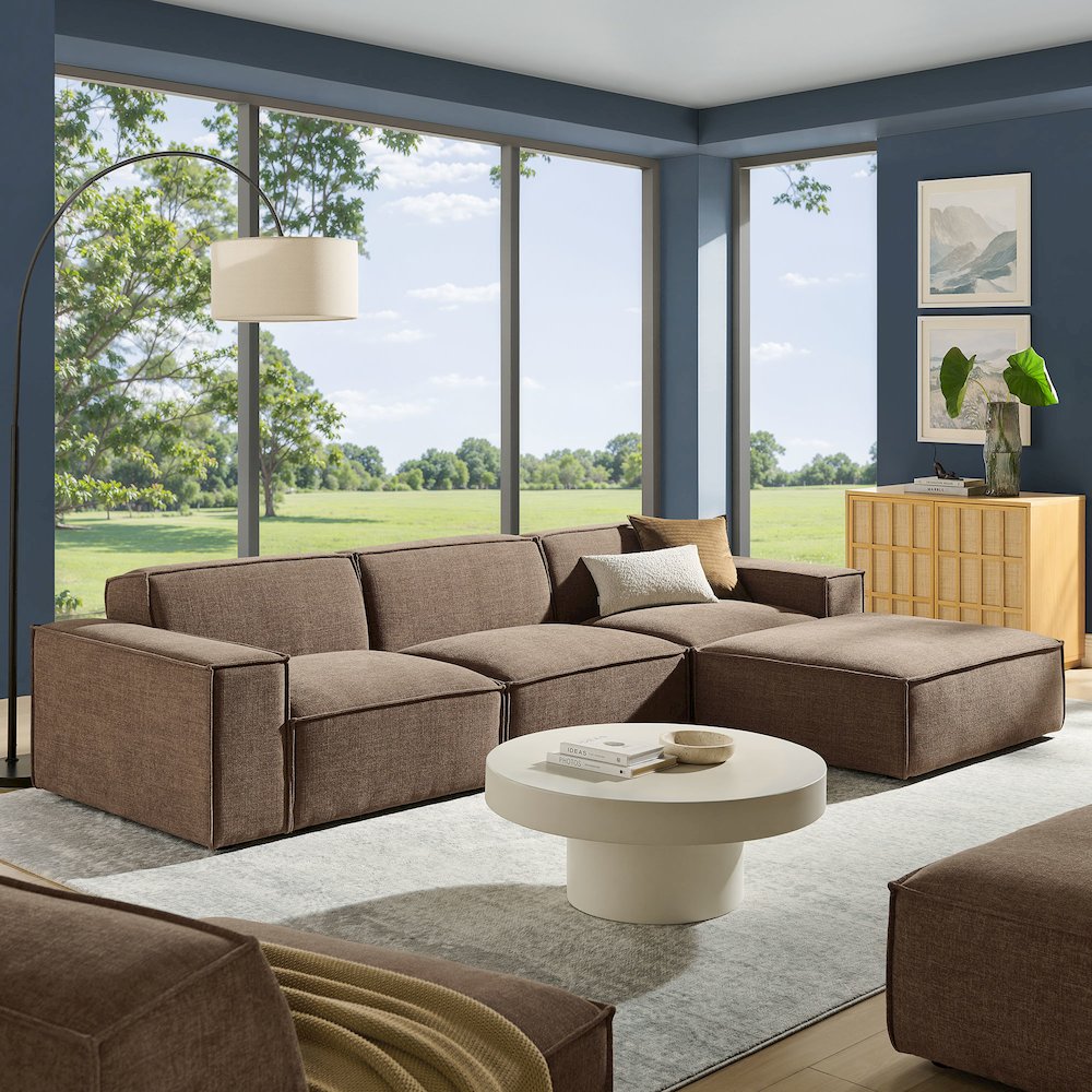Restore 4-Piece Performance Fabric Upholstered Modular Sofa Set with Ottoman