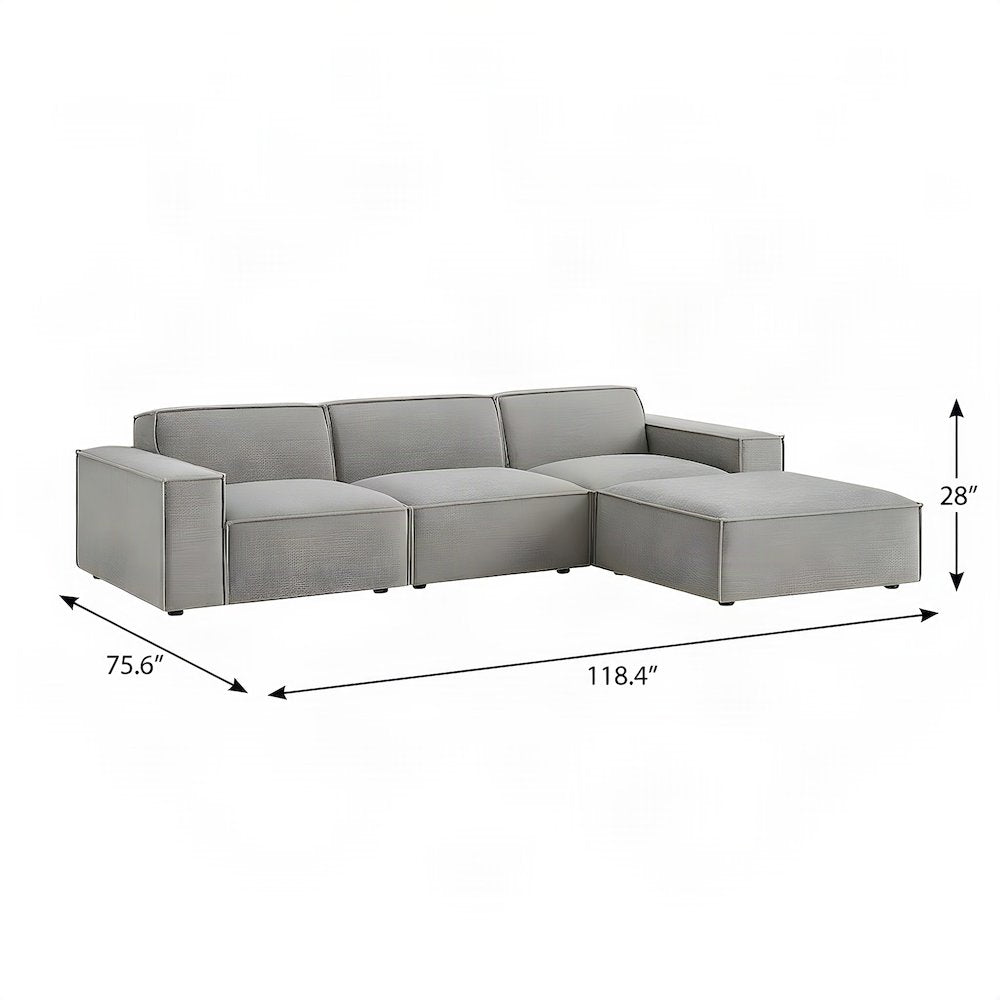 Performance Fabric Modular Sectional Sofa with Ottoman, Set of 4, Pewter