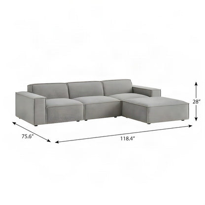 Performance Fabric Modular Sectional Sofa with Ottoman, Set of 4, Pewter