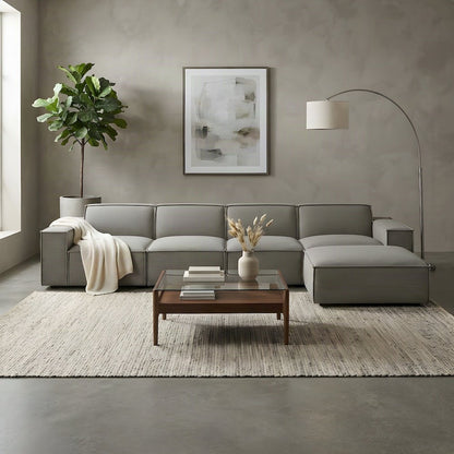Performance Fabric Modular Sectional Sofa with Ottoman, Set of 4, Pewter