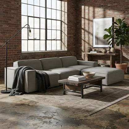 Performance Fabric Modular Sectional Sofa with Ottoman, Set of 4, Pewter