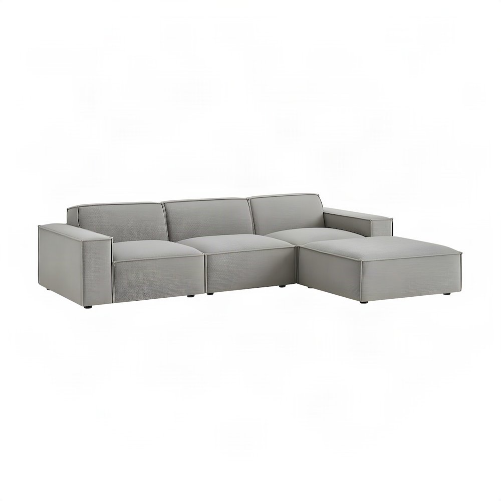 Performance Fabric Modular Sectional Sofa with Ottoman, Set of 4, Pewter