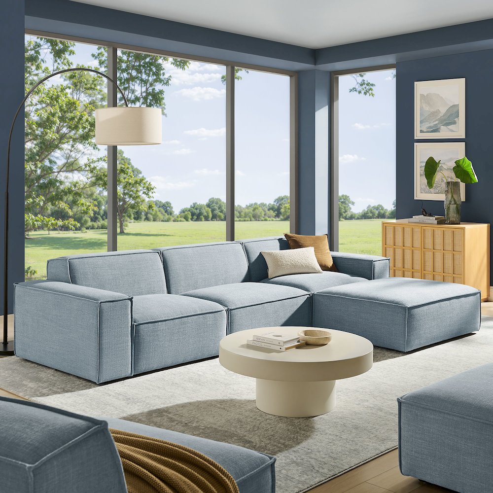 Restore 4-Piece Performance Fabric Upholstered Modular Sofa Set with Ottoman