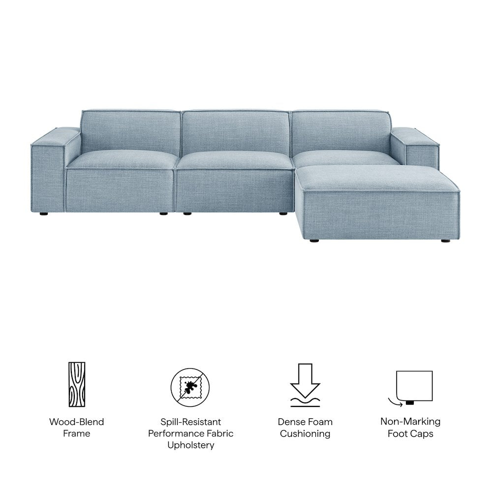 Restore 4-Piece Performance Fabric Upholstered Modular Sofa Set with Ottoman
