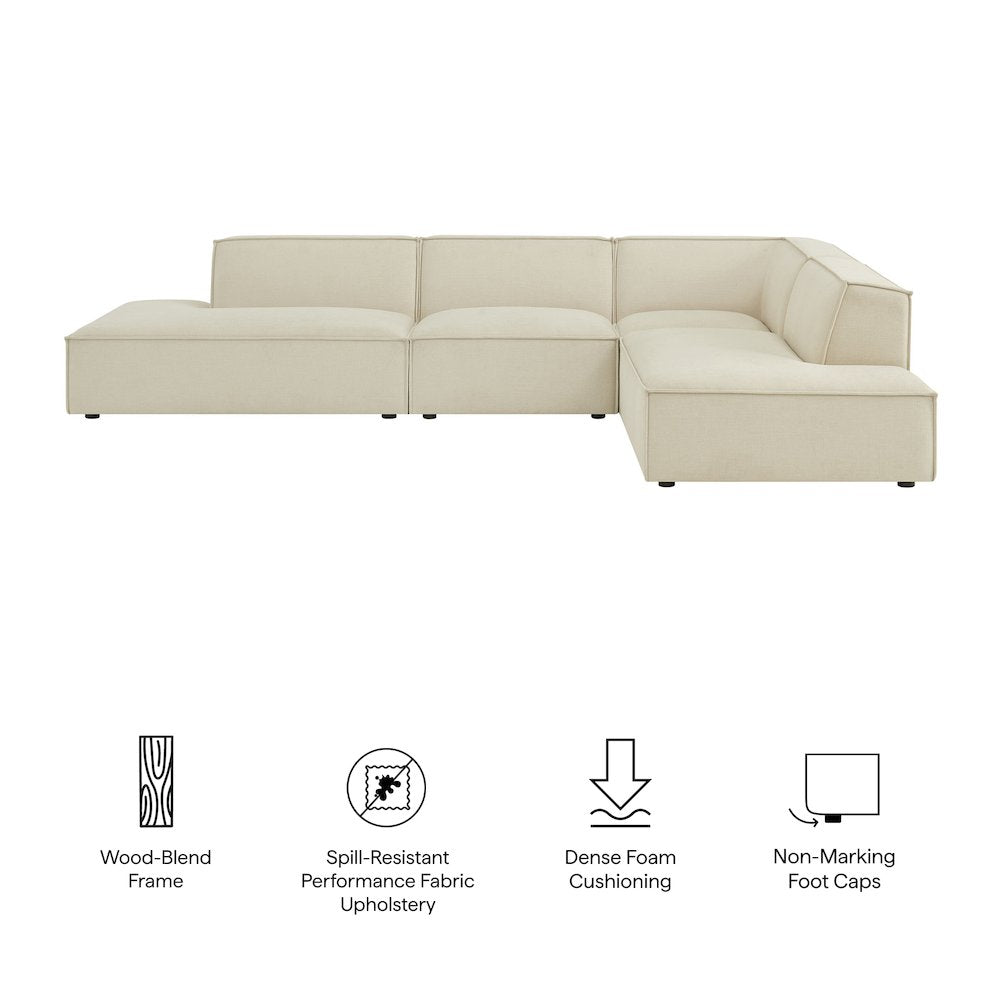 Restore 4-Piece Performance Fabric Modular L-Shaped Armless Sect. Sofa