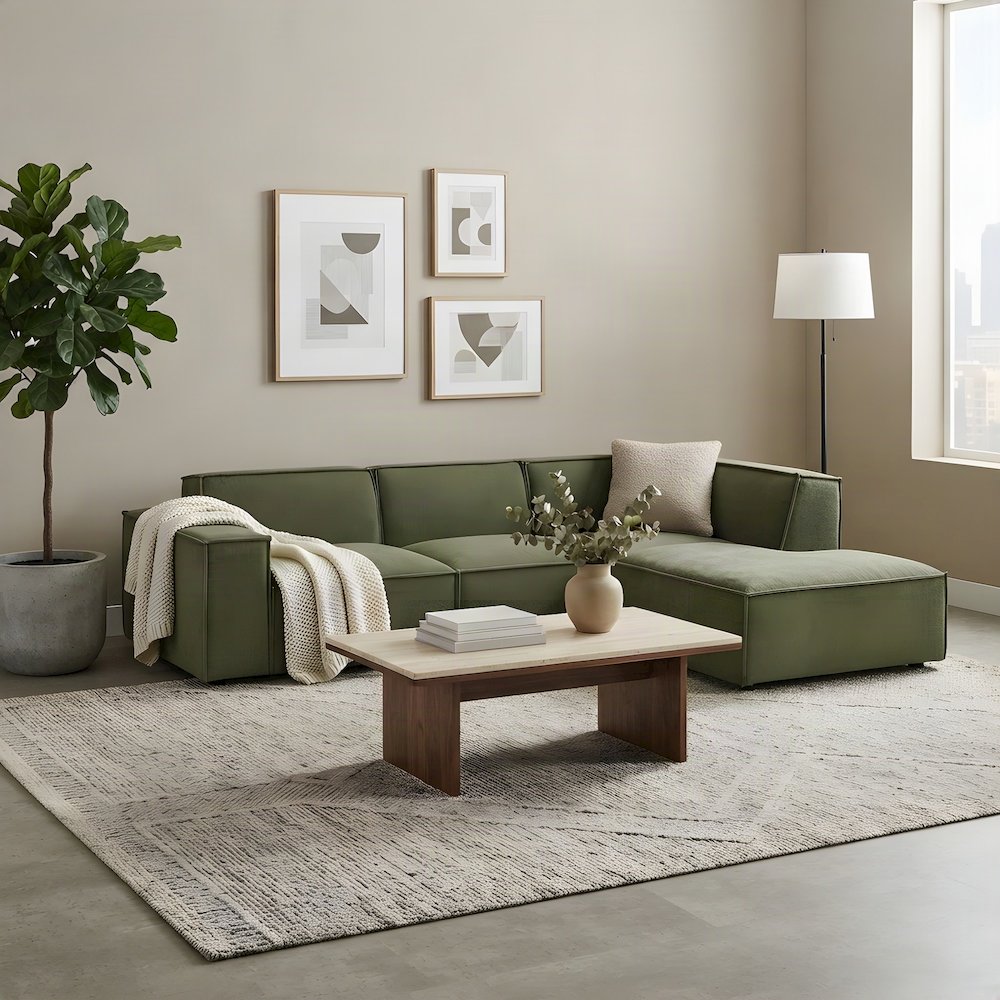Performance Fabric Modular L-Shaped Sectional Couch, Set of 3, Foliage