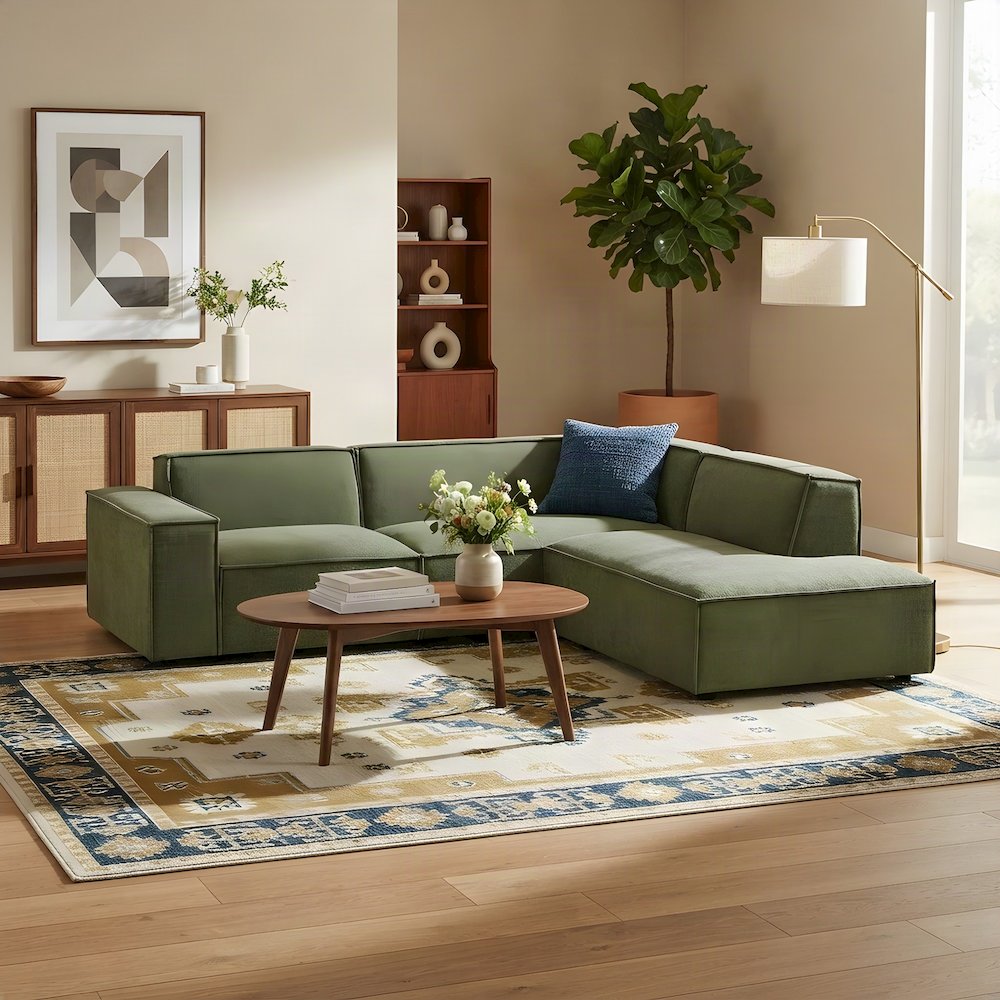 Performance Fabric Modular L-Shaped Sectional Couch, Set of 3, Foliage