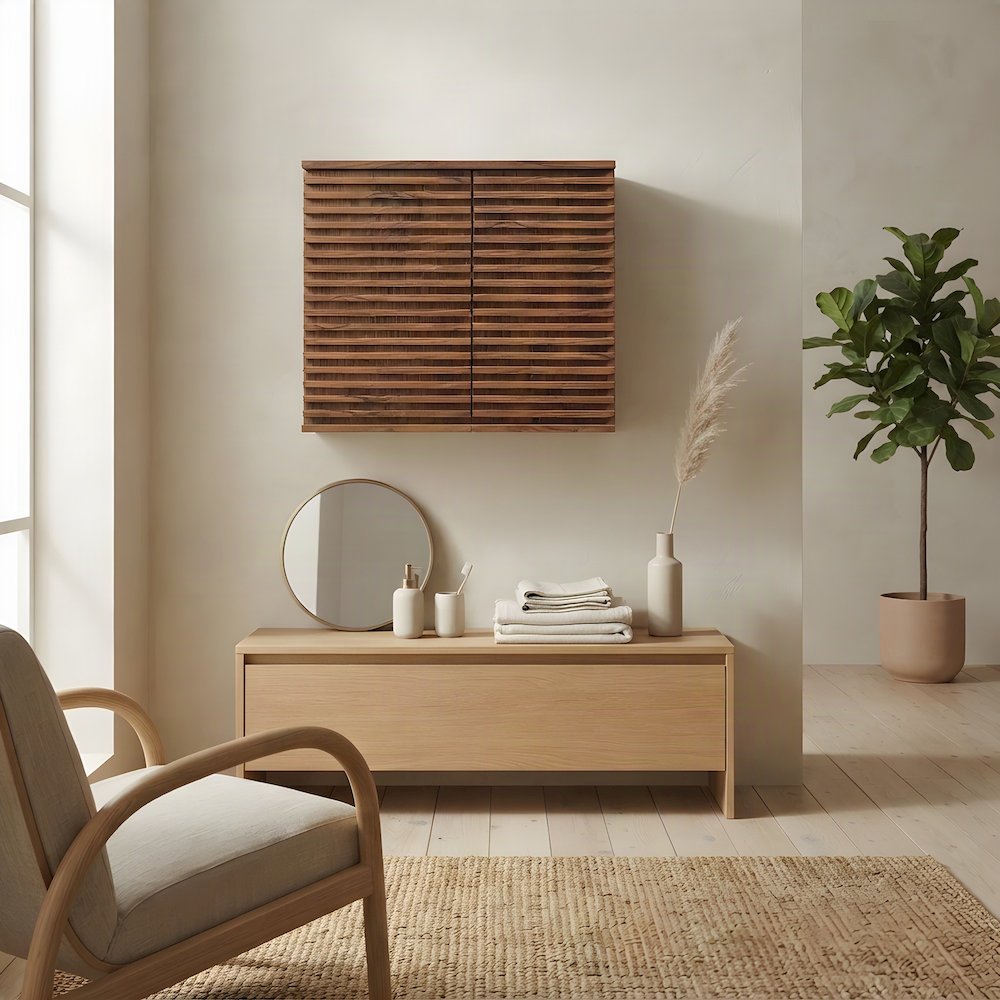 Wall Mounted Bathroom Cabinet with Adjustable Shelf and Doors, Walnut