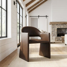 Vegan Leather Dining Armchair with Padded Seat and Arms, Espresso