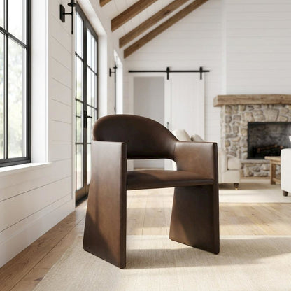 Vegan Leather Dining Armchair with Padded Seat and Arms, Espresso