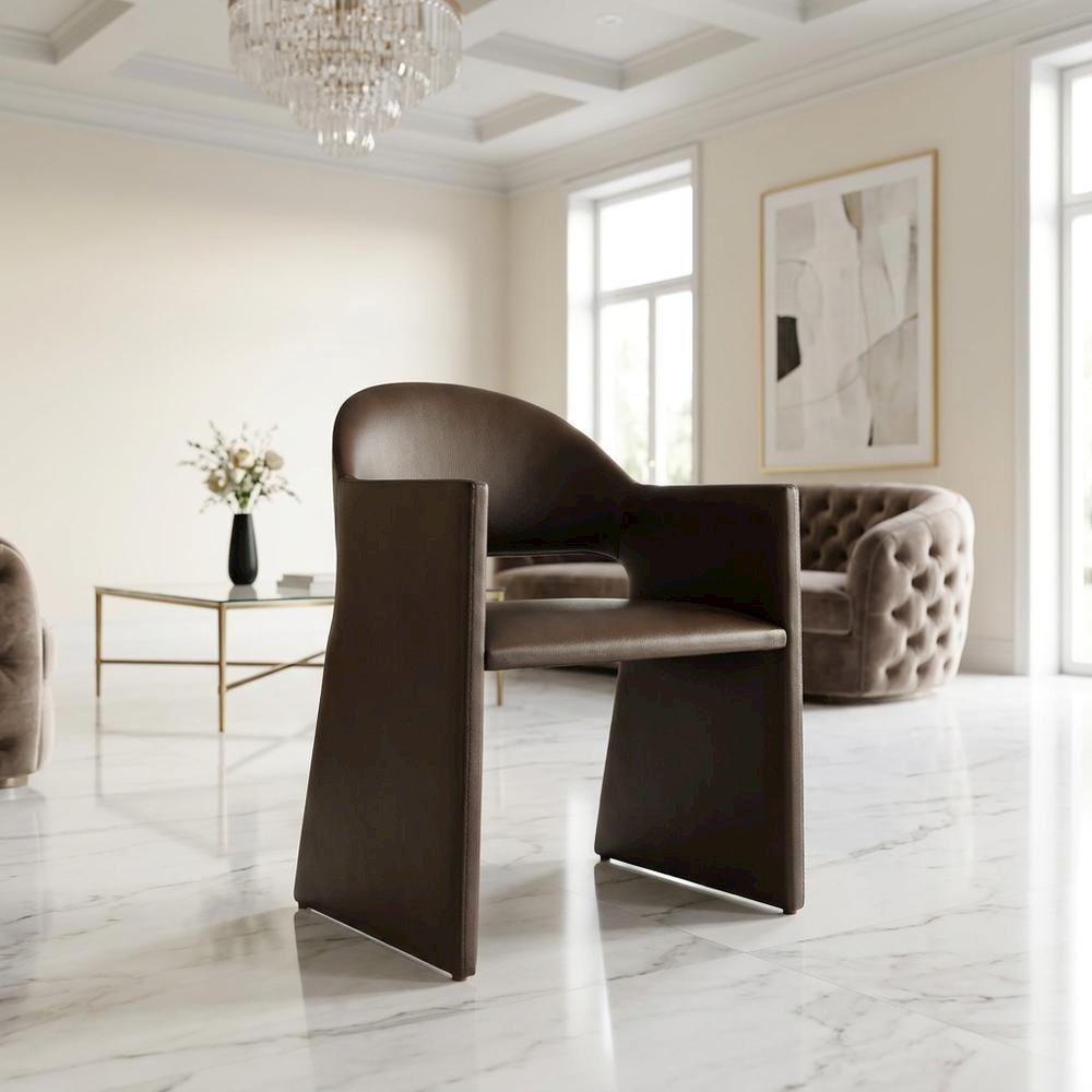 Vegan Leather Dining Armchair with Padded Seat and Arms, Espresso