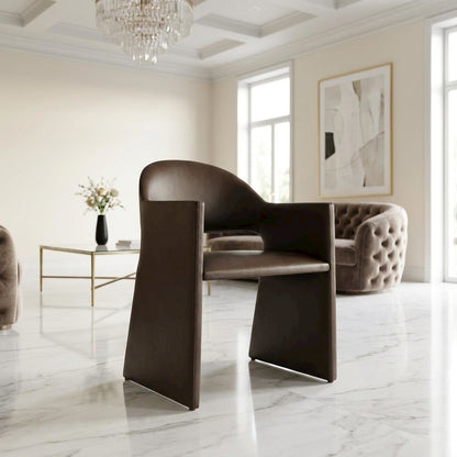 Vegan Leather Dining Armchair with Padded Seat and Arms, Espresso