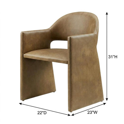 Vegan Leather Dining Armchair with Padded Seat and Arms for Dining Room, Toast