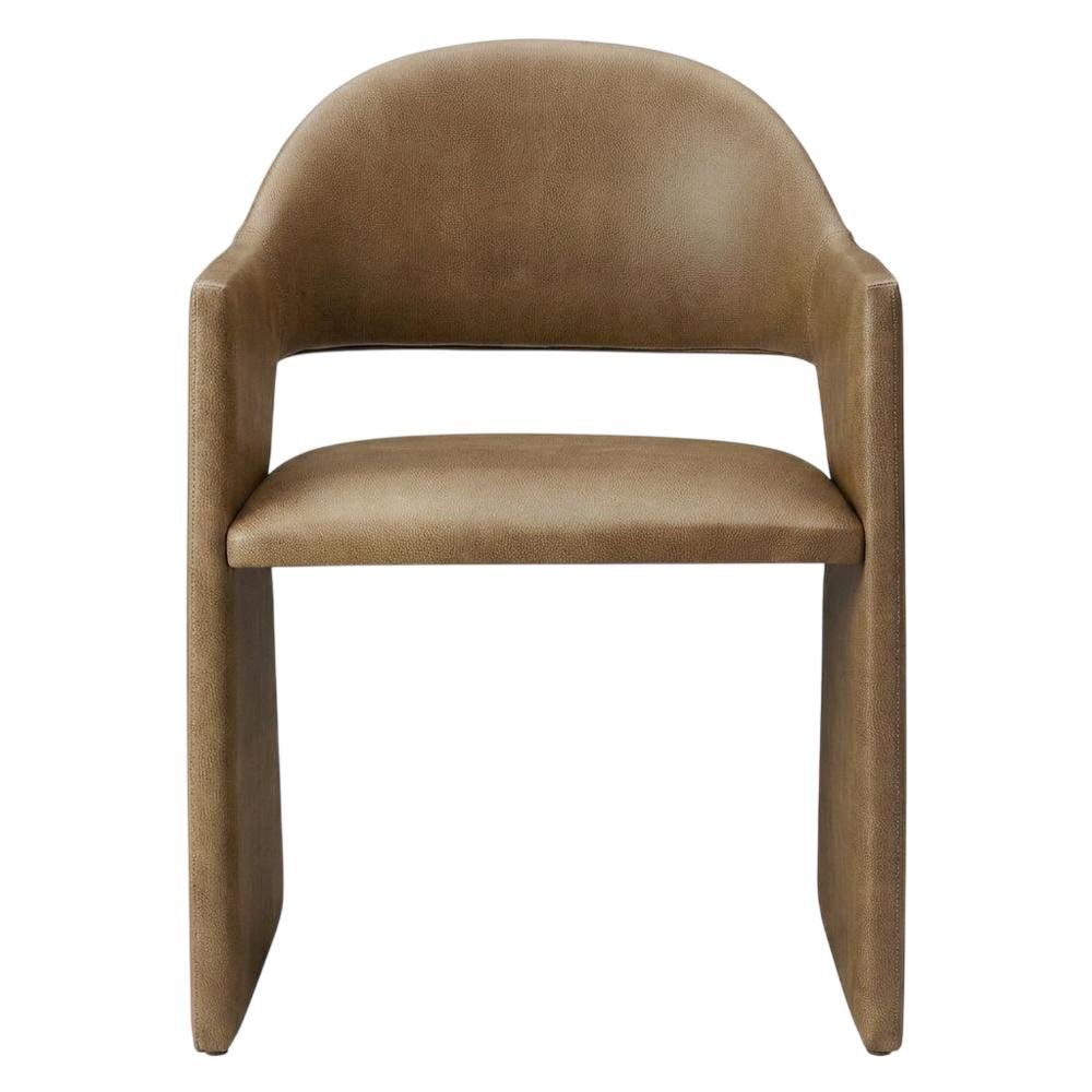 Vegan Leather Dining Armchair with Padded Seat and Arms for Dining Room, Toast