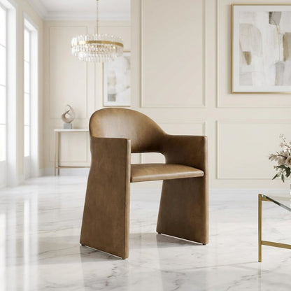 Vegan Leather Dining Armchair with Padded Seat and Arms for Dining Room, Toast