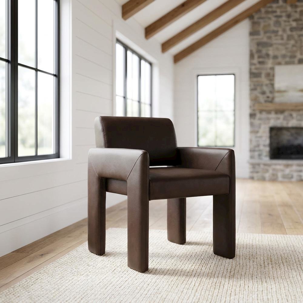 Vegan Leather Upholstered Dining Armchair for Kitchen and Dining Rooms, Espresso