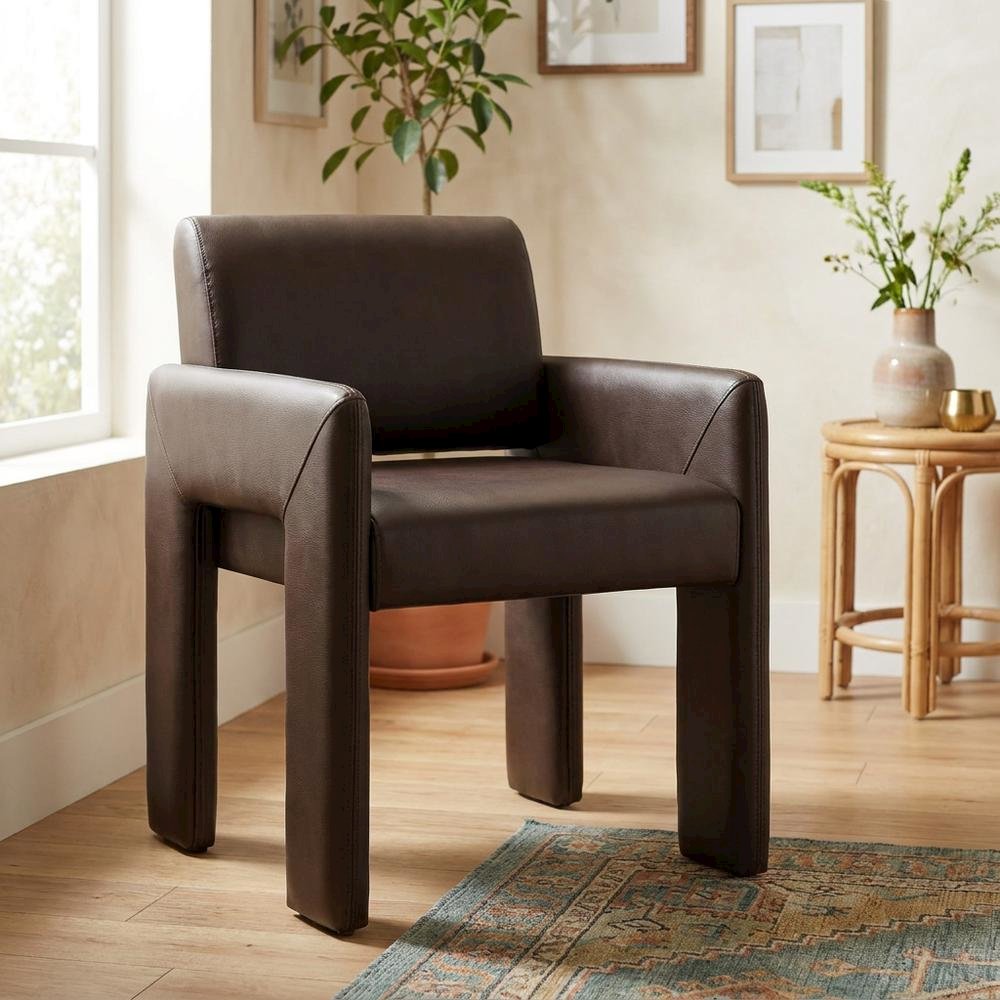Vegan Leather Upholstered Dining Armchair for Kitchen and Dining Rooms, Espresso