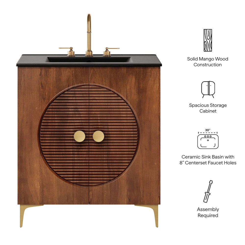Vernon 30" Fluted Wood Vanity Cabinet With Sink