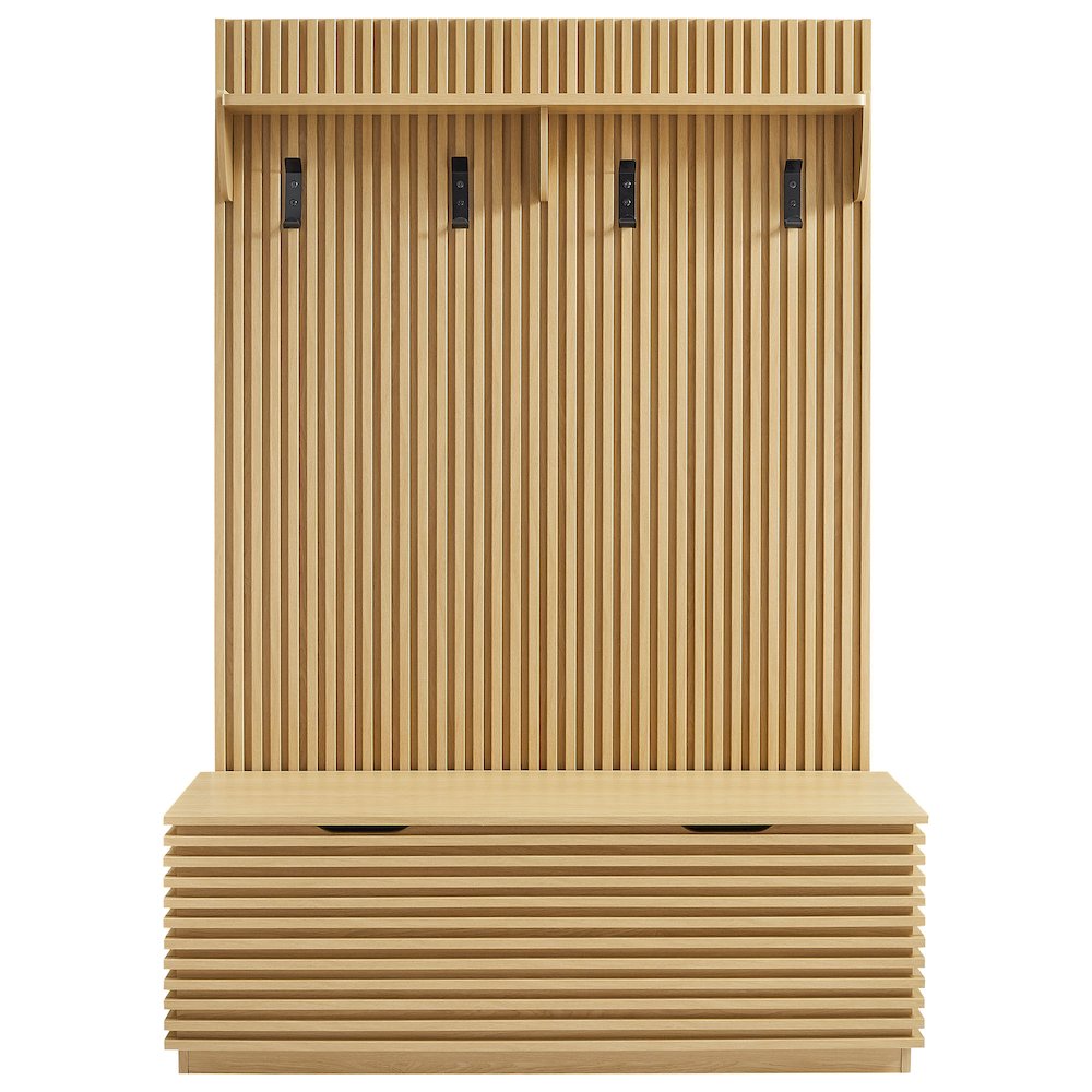 Render Fluted 3-in-1 Hall Tree With Storage Bench and Coat Rack
