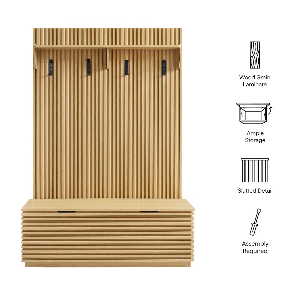 Render Fluted 3-in-1 Hall Tree With Storage Bench and Coat Rack