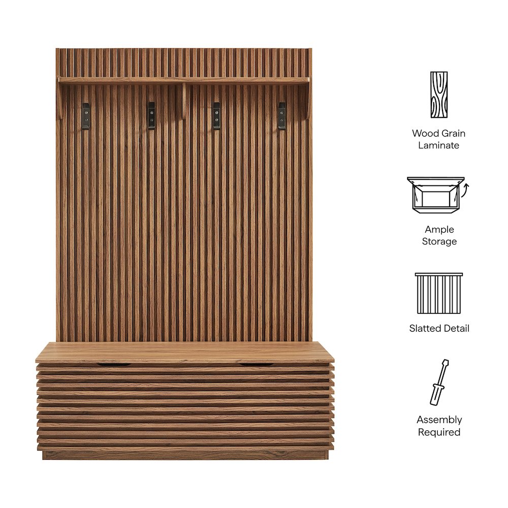 Render Fluted 3-in-1 Hall Tree With Storage Bench and Coat Rack