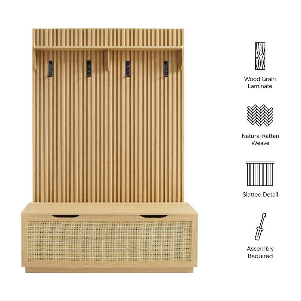 Soma Fluted 3-in-1 Hall Tree With Storage Bench and Coat Rack