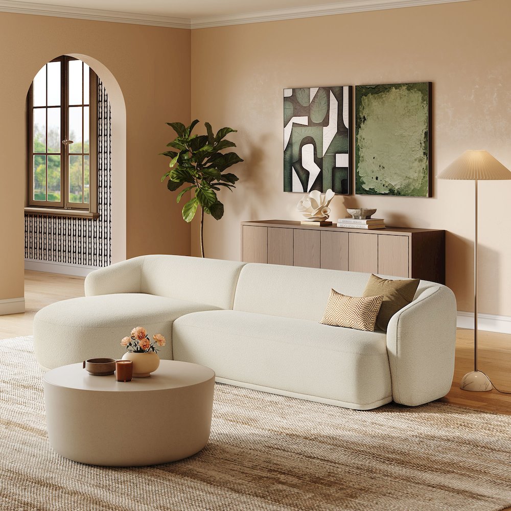 Monica 2 Piece Left Facing Boucle Fabric Modular Sofa with Chaise