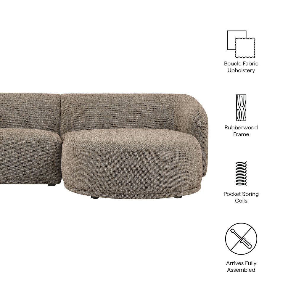 Monica 2 Piece Right Facing Boucle Fabric Modular Sofa with Chaise