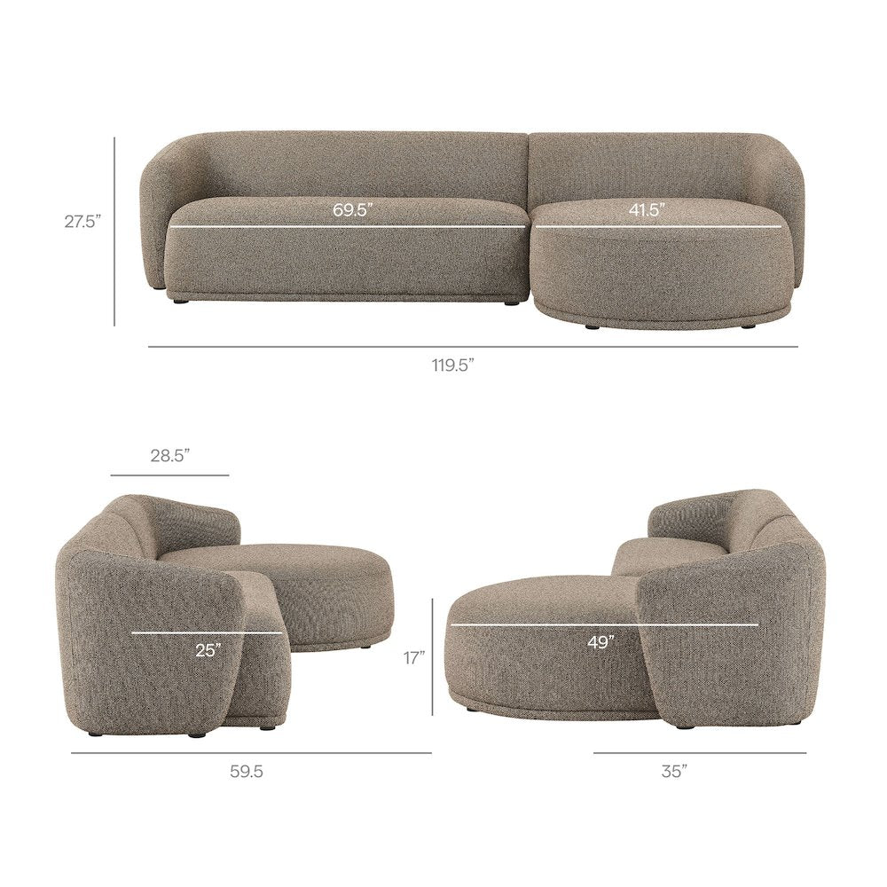 Monica 2 Piece Right Facing Boucle Fabric Modular Sofa with Chaise