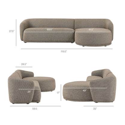 Monica 2 Piece Right Facing Boucle Fabric Modular Sofa with Chaise