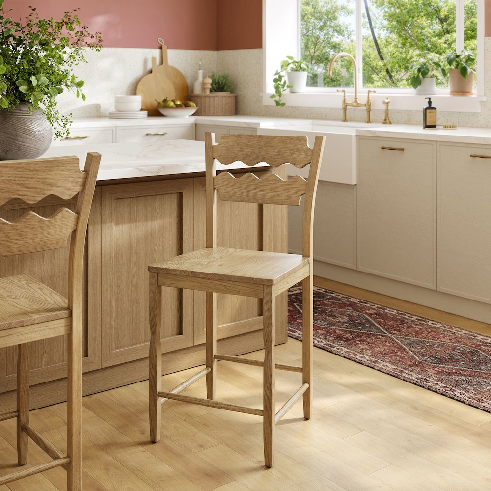 Jax Oak Wood Counter Stool With Wavy Razor Back