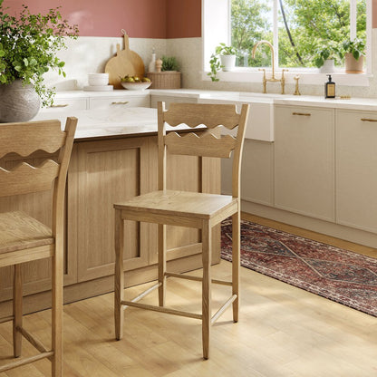 Jax Oak Wood Counter Stool With Wavy Razor Back