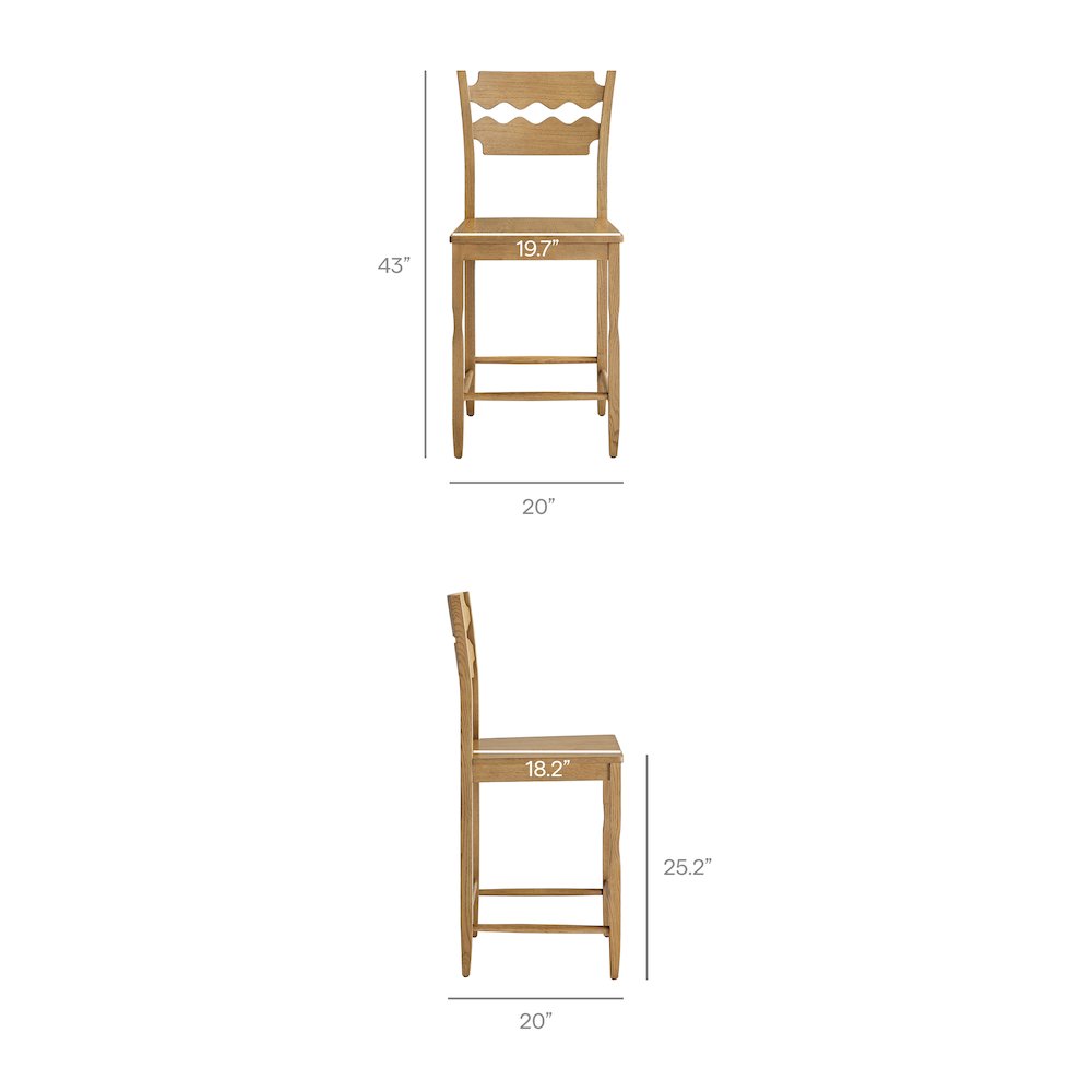 Jax Oak Wood Counter Stool With Wavy Razor Back