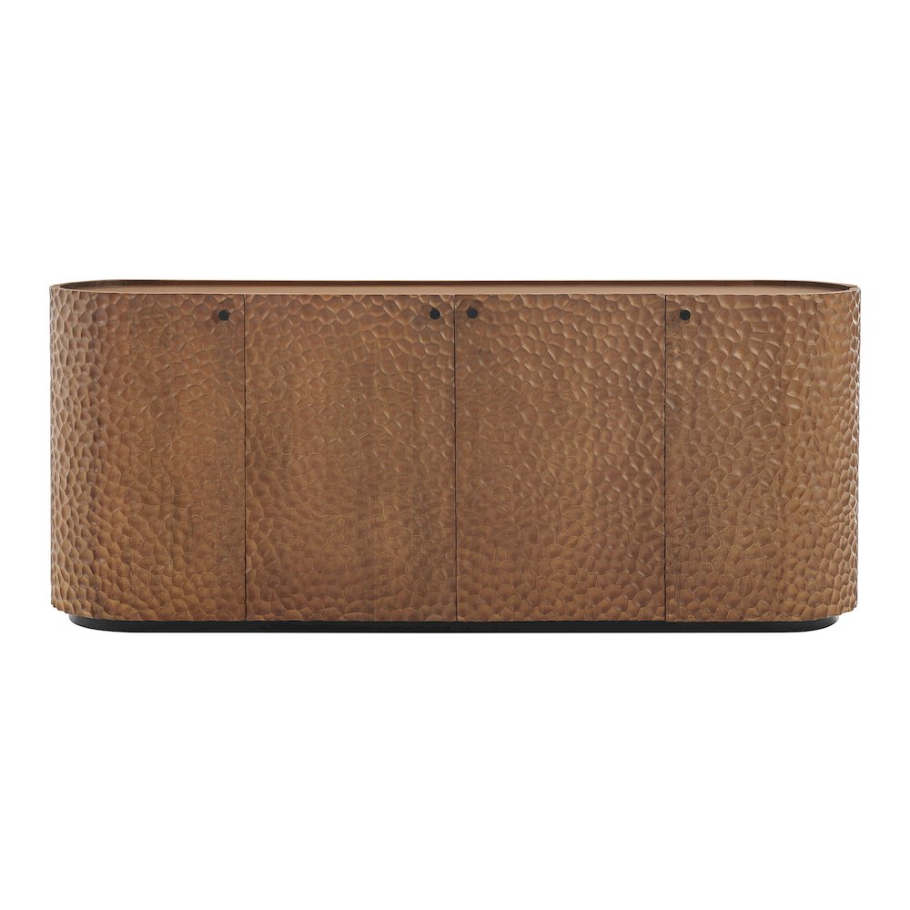 Aven 71.5 Inch Oval Chiseled Wood Sideboard Buffet Cabinet with Hammered Effect